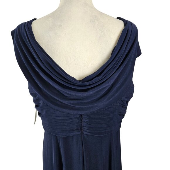 Alex Evenings Navy Blue Beaded Ruched Gown Size 16P Elegant Evening Maxi Dress - Picture 9 of 15